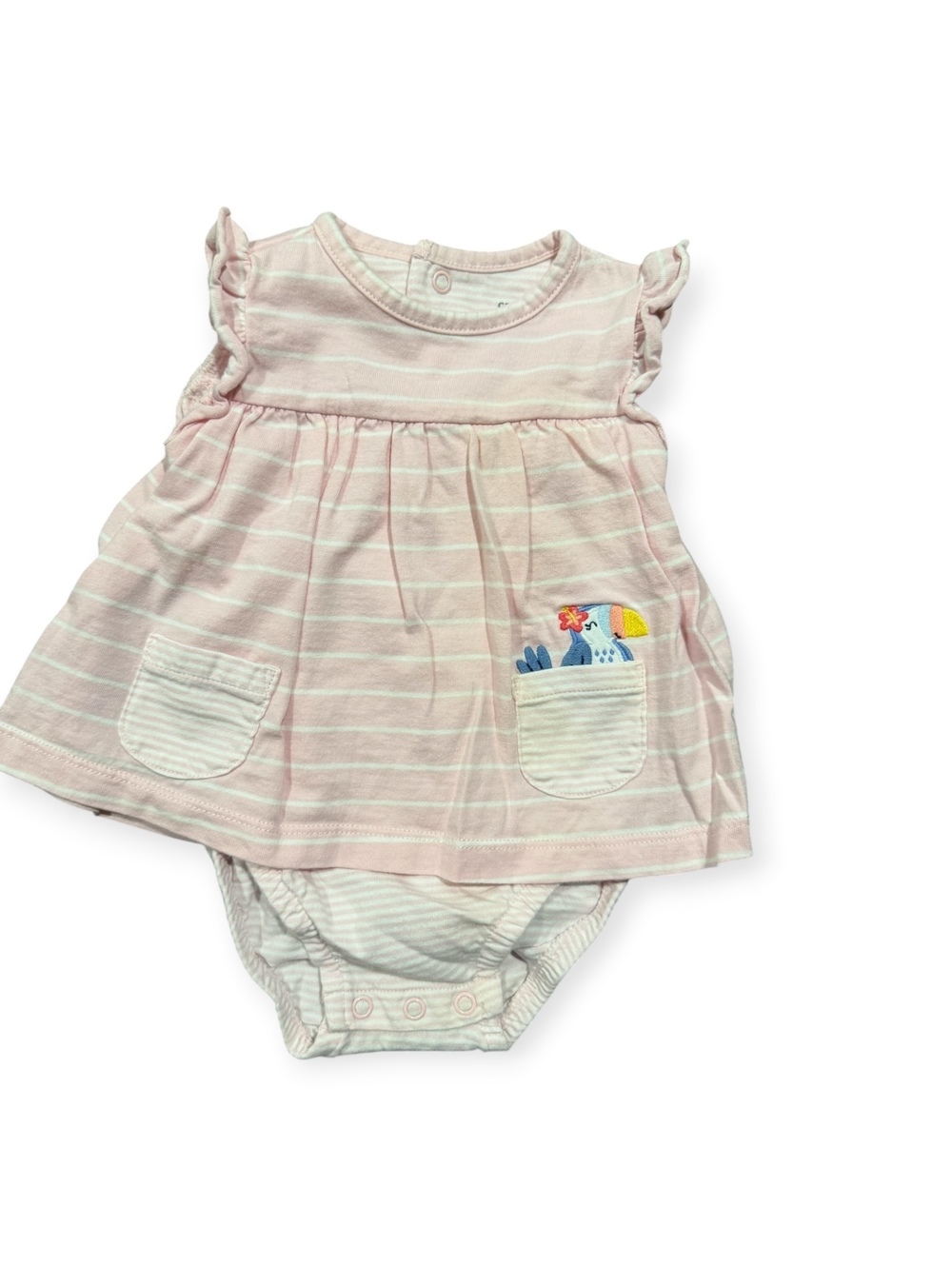 Carter's Baby Girl Pink Striped Dress with Built-in Onesie Size 6 Months